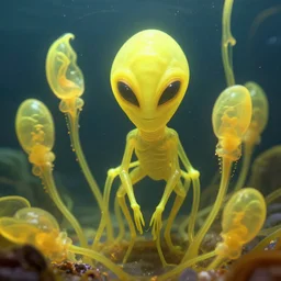 giant alien amoebas, opaque yellow liquid