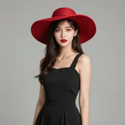 fine art portrait photography half - length portrait of stunning girl in a red hat and black dress, kodak portra 4 0 0, 8 k, soft light, volumetric lighting, highly detailed,,
