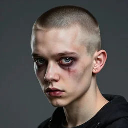 zombie boy buzz cut, very sharp, detailed, high quality, by greg rutkowski, artgerm