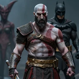 film still of kratos as a demon in hell in the new batman movie, sharp focus, artstation