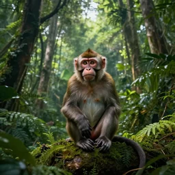 an monkey sits in the amazon jungle, beautiful dynamic lighting, cinematic, wide angle establishing shot, extremely high detail, photo realistic, cinematic lighting, post processed, concept art, artstation, matte painting, style by frederic church, raphael lacoste, unreal engine 8 k
