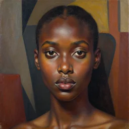 detailed portrait in femininity, realistic face sculpted features, ethnic, exotic, arabic, african, melanin, deep clear eyes, statuesque, warm glowing skin, chiaroscuro, tangible, angular impressionism, mocha, arabesque backdrop, contemporary, modern fashion, rich colors, oil on canvas