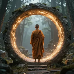 concept art a monk discovering a portal to enlightenment, 8 k, 3 d render, ultra high quality, cinematic