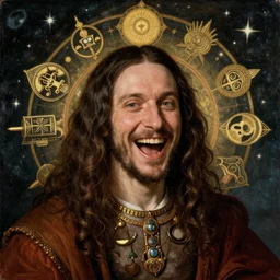 an incredible and hilarious jean giraud portrait of timothy leary in the style of a renaissance masters portrait, mystical and new age symbolism, tibetan book of the dead