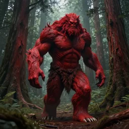 Vengeful humanoid redwood tree-monster, burly, walking, deforestation, high fantasy, matte painting, midjourney