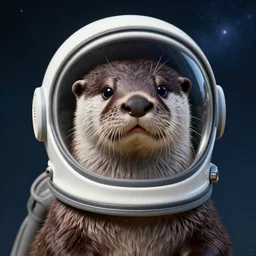 a realistic portrait of an otter wearing a space helmet with space and nebula background, trending on artstation, ultra detail, photorealistic, fine detail, cgi, zbrush, global illumination, studio lighting