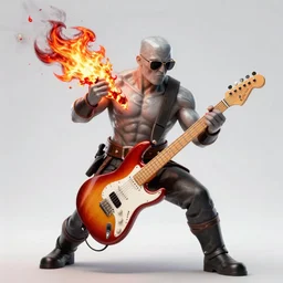 sunglasses kratos shredding a solo, flames bursting from stratocaster guitar, cinematic render, god of war 2 0 1 8, santa monica studio official media, sunglasses, lightning, godlike performance