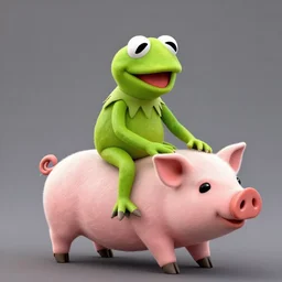 DSLR photo of Kermit the Frog riding a pig
