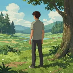 A scene with a character in a scenic place by Stanley Artgerm