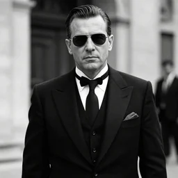 black and white photo of Gigachad in the Italian mafia