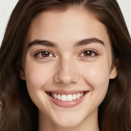 a beautiful girl from minnesota, brunette, joyfully smiling at the camera opening her brown eyes. thinner face, irish genes, dark chocolate hair colour, in her early 2 7 s, wearing university of minneapolis coat, perfect nose, morning hour, plane light, portrait, minneapolis as background. healthy, athletic,