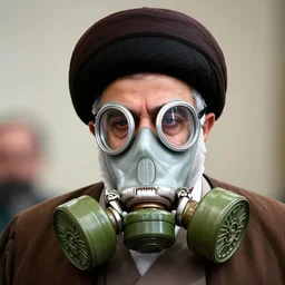 detailed 6 0 0 mm photorealistic photography of ali khamenei wear gas mask