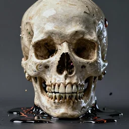 portrait of a melting human skull. razor sharp teeth. nightmare fuel. intricate abstract. intricate artwork. by Tooth Wu, wlop, beeple, dan mumford. octane render, trending on artstation, greg rutkowski very coherent symmetrical artwork. cinematic, hyper realism, high detail, octane render, 8k, iridescent accents