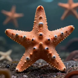 incredibly realistic, too detailed face of five - point starfish with too many eyes everywhere, octane render, bump mapping, global illumination, unreal engine 5, 8 k, bokeh, d & d digital art, mark ryden, rob gonsalves