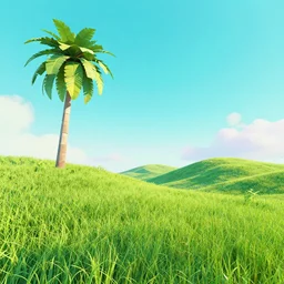 low angle, low poly, surrealist lights, psychedelic water colors, grassy hills background, tropical 🏝 island with a beach, break of dawn, nautical birds in the sky