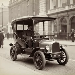 1900's photograph of tesla EV on streets of london, old photograph, detailed