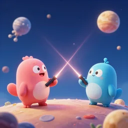 laser war between funny creatures on a planet, digital art, award winning 4K