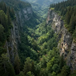 A forested logging valley with great walls, the Avolynn Vallience, digital art, detailed, hyper-realistic