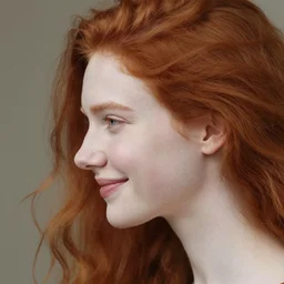 close up highly detailed portrait of a beautiful!!! pale girl with flowing red hairs, sideview!!!, side view, focused, smirking, concentrated. by greg rutkowski and gaston bussiere and craig mullins and j. c. leyendecker, hd