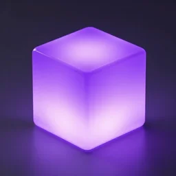 cube of glowing purple light, professional photography