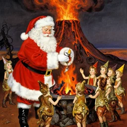 vogue designer Santa Claus Sacrificing the Elves to a Volcano God Altar norman rockwell