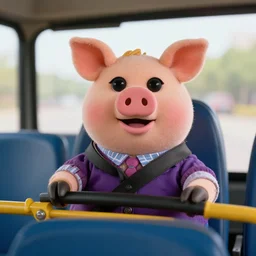 zombie young beautiful ms piggy driving a bus, 4 k