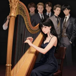 portrait anime girl playing harp by hyeyoung kim, stanley artgerm lau, wlop, rossdraws, james jean, andrei riabovitchev, marc simonetti, and sakimichan, full body portrait, intricate, face, elegant, beautiful, highly detailed, dramatic lighting, sharp focus, artstation, frostbite engine