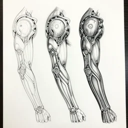 highly detailed tattoo sleeve concept art drawing, side view, sf biomechanical designs, intricate and stylized infernal designs by zdizslaw beksinski, h. r giger, alphonse mucha