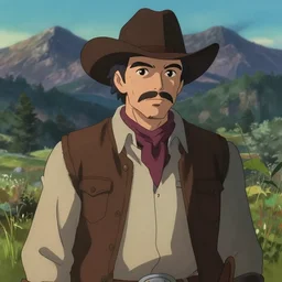 old pedro pascal as a cowboy, single subject, mountaineous background, scenic full shot, ambient lighting, detailed face, by makoto shinkai, stanley artgerm lau, wlop, rossdraws