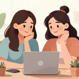 happy big - headed beatiful girls works as a freelancer, digital art