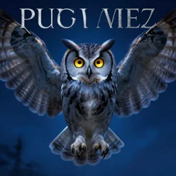 artstation, album cover art, art by greg rutkowski, illustration, bright golden eyes in the night, sharp focus, closeup portrait of a gray owl attacking with spreaded wings, concept art, cinematic lighting, alphonse mucha, cgsociety, digital painting, blue night lighting, symmetrical, highly detailed