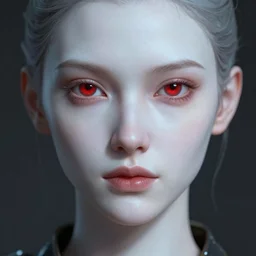 a portrait of a beautiful lady, pale skin, red eye, 3 5 mm, photorealistic, beautiful, scifi, detailed, high definition, octane