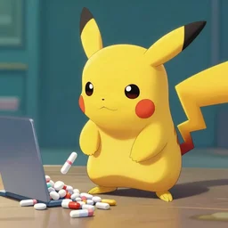 A real life pikachu buying drugs, photorealistic art