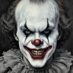 gediminas pranckevicius | close up portrait of a evil clown with sharp teeth in the sinister valley of despair, one mouth, one nose, two eyes, oil painting by tomasz jedruszek, cinematic lighting, pen and ink, intricate line, hd, 4 k, million of likes, trending on artstation