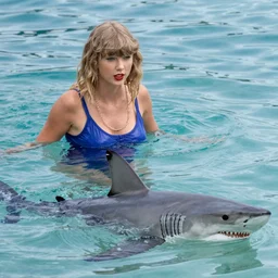 taylor swift swimming with sharks in the sea 4 k photograph