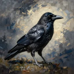 a crow painted in style of Viktor Lyapkalo