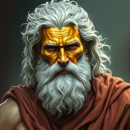 painted upper body portrait of rugged zeus with gold face paint, heavenly greek god white white tousled hair masculine mature rugged sensual handsome 5 0 years old muscular flowing robe fantasy elegant detailed digital painting trending artstation concept art sharp focus asymmetrical illustration art by greg rutkowski alphonse mucha