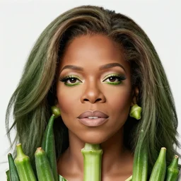 oprah winfrey's face made from okra, body of okra stalks