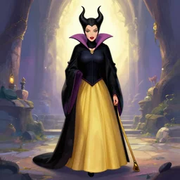 Margot Robbie is maleficent from sleeping beauty, full body, illustration, digital art, well detailed
