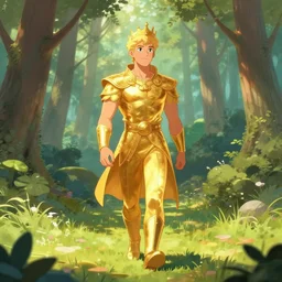 there was a golden prince walks through a wonderful forest, artstation