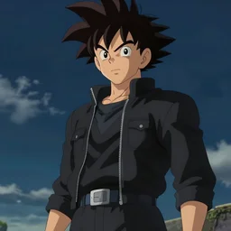 an epic anime of a super sayayin, black jacket, ghibli, unreal 5, octane render, rpg portrait, dynamic lighting, epic, epic anime, 2 d