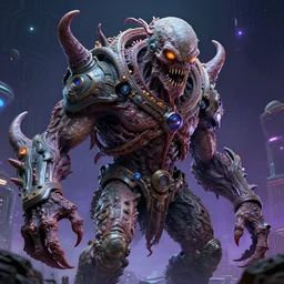 hyper-maximalist overdetailed comic monster by beastwreckstuff and jimbo phillips. Cosmic horror infused retrofuturist style. Hyperdetailed high resolution Render by binx.ly in discodiffusion. Dreamlike polished render by machine.delusions. Sharp focus.