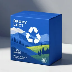 product photography minimal package box design graphics sustainable vector art, vivid, blue, clean, eco friendly, [ recycling ], pinterest, elegant, art by petros afshar and cory loftis