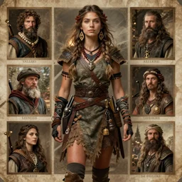detailed ultrarealistic photography of charactersheet medieval dnd organic rustic robust tribal rogue girl craig mullins, vallejo, leyendecker, norman rockwell, greg rutkowski, moebius cinematic, full shot,