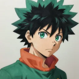 a close - up highly detailed painted render of izuku midoriya, depth of field, soft dramatic lighting