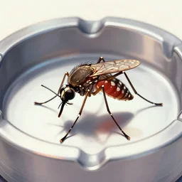 mosquito on an ashtray, highly detailed, smooth, sharp focus, illustration, vfx