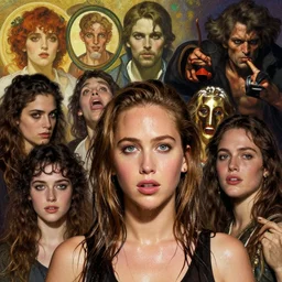 a mix of dove cameron and madison beer and jennifer lawrence peaking on ecstasy and glistening with sweat, dilated pupils, alena aenami and lilia alvarado and shinji aramaki and karol bak and artgerm and greg rutkowski and alphonse mucha and boris vallejo and frank frazetta