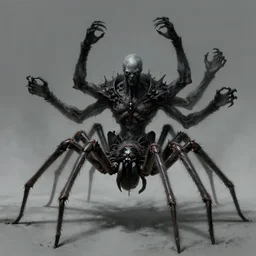 concept art of a dark souls boss, six arms undead riding a spider;dark fantasy