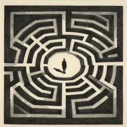 lost in a labyrinth, by gediminas pranckevicius, by james gilleard, dark shadows, woodblock, complementary - colors, tremella - mesenterica, poster, polished, discovering enlightenment