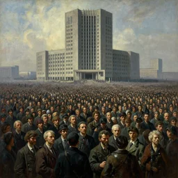 education of the masses, huge crowd, dystopia, oil painting, wide angle, totalitarian, brutalist architecture, limbo, impactful masterpiece, by anton fadeev, by kunkle brad, by wayne barlowe, by ivan aivazovski, by nolan, by denis villeneuve